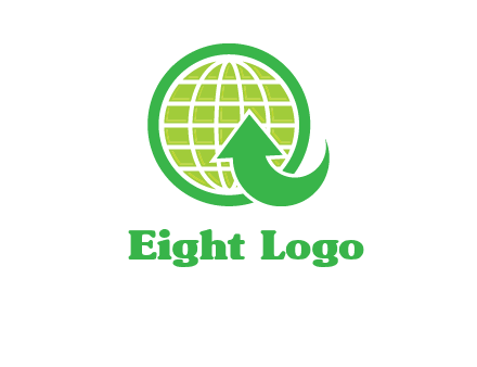 an arrow is placed in front of a globe embossed in a circle logo