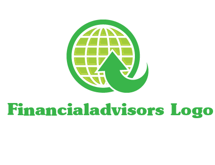 an arrow is placed in front of a globe embossed in a circle logo