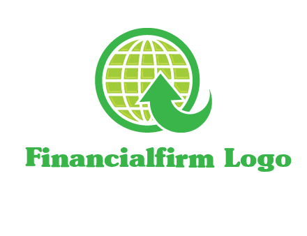 an arrow is placed in front of a globe embossed in a circle logo