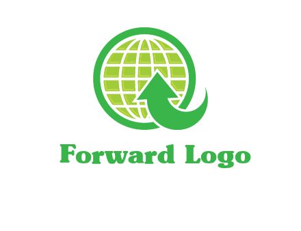 an arrow is placed in front of a globe embossed in a circle logo
