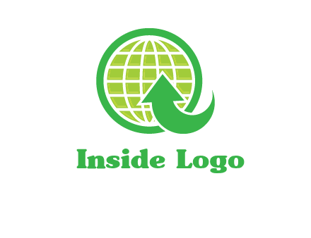 an arrow is placed in front of a globe embossed in a circle logo
