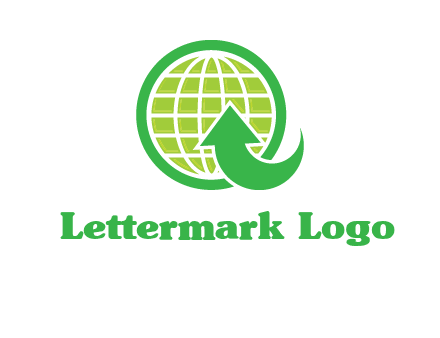 an arrow is placed in front of a globe embossed in a circle logo