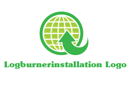 an arrow is placed in front of a globe embossed in a circle logo