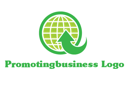 an arrow is placed in front of a globe embossed in a circle logo