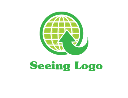 an arrow is placed in front of a globe embossed in a circle logo
