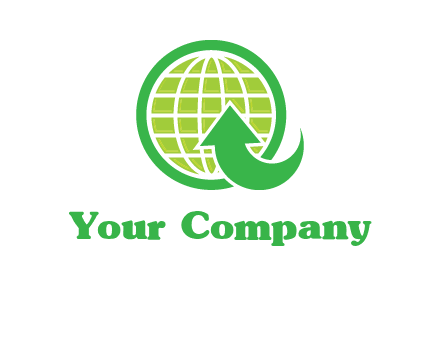 an arrow is placed in front of a globe embossed in a circle logo