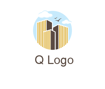circle sky with buildings logo illustration