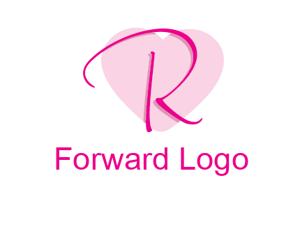 letter r in front of heart shape logo