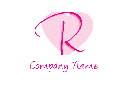 letter r in front of heart shape logo