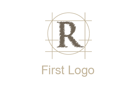 letter r inside in circle with lines logo