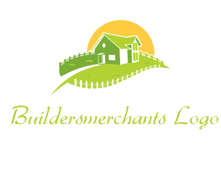 picket fence and sun behind farmhouse logo