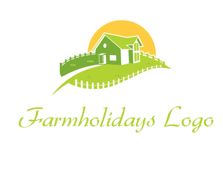 picket fence and sun behind farmhouse logo