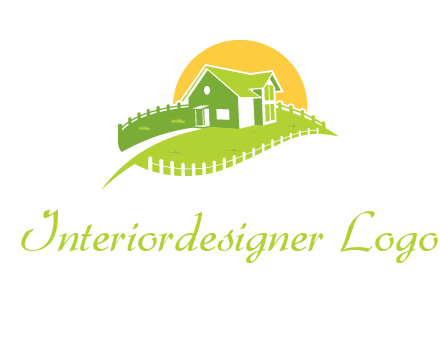 picket fence and sun behind farmhouse logo