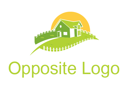 picket fence and sun behind farmhouse logo