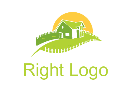 picket fence and sun behind farmhouse logo