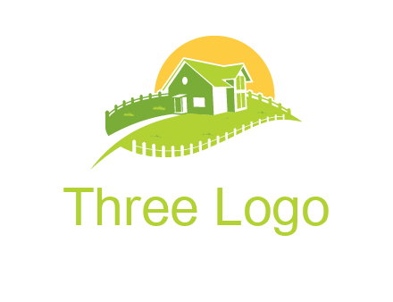 picket fence and sun behind farmhouse logo