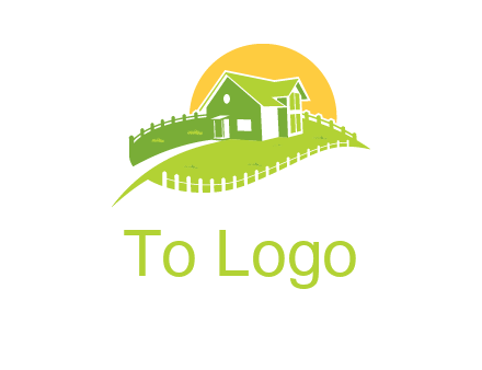 picket fence and sun behind farmhouse logo
