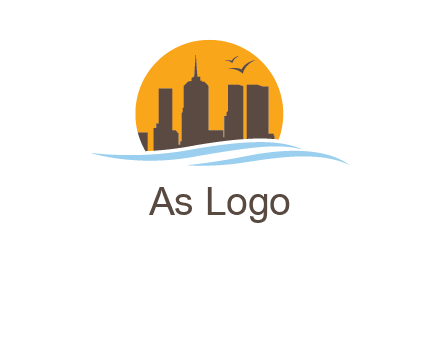 waves along skyscrapers inside circle logo