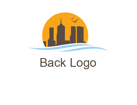 waves along skyscrapers inside circle logo