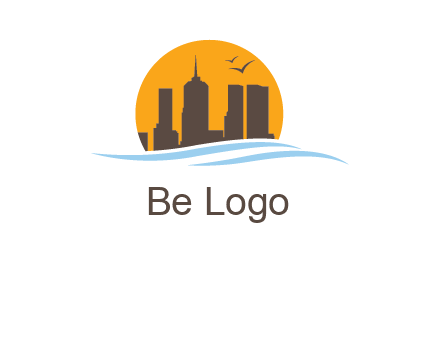 waves along skyscrapers inside circle logo