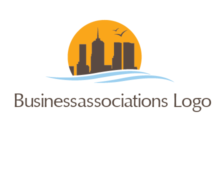 waves along skyscrapers inside circle logo