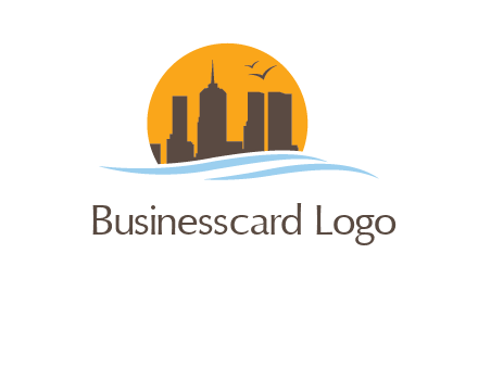 waves along skyscrapers inside circle logo