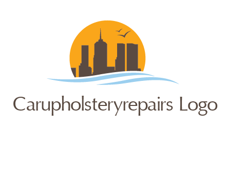 waves along skyscrapers inside circle logo