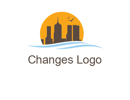 waves along skyscrapers inside circle logo