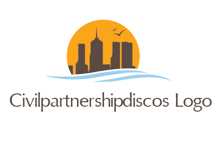 waves along skyscrapers inside circle logo