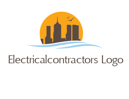 waves along skyscrapers inside circle logo