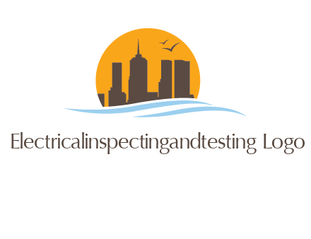 waves along skyscrapers inside circle logo