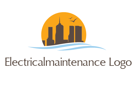 waves along skyscrapers inside circle logo