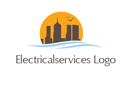 waves along skyscrapers inside circle logo