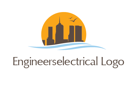 waves along skyscrapers inside circle logo