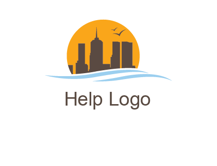 waves along skyscrapers inside circle logo