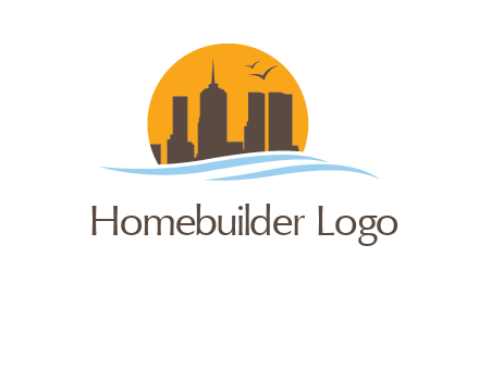 waves along skyscrapers inside circle logo