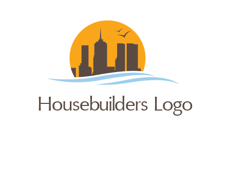 waves along skyscrapers inside circle logo