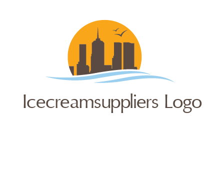 waves along skyscrapers inside circle logo