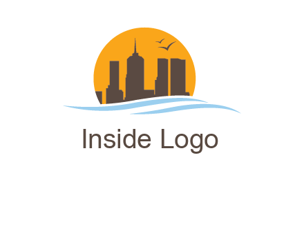 waves along skyscrapers inside circle logo