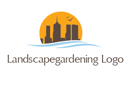 waves along skyscrapers inside circle logo