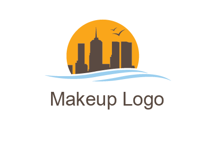 waves along skyscrapers inside circle logo