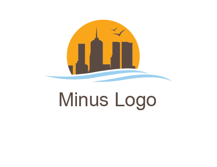 waves along skyscrapers inside circle logo