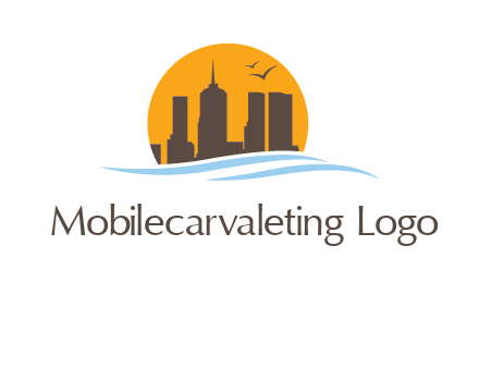 waves along skyscrapers inside circle logo
