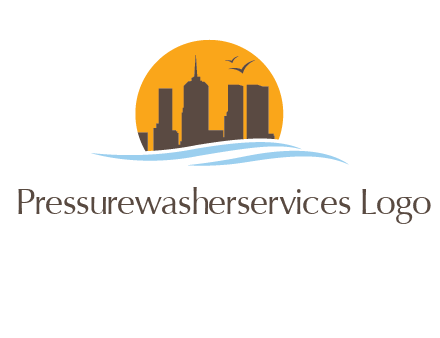 waves along skyscrapers inside circle logo