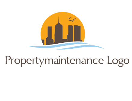 waves along skyscrapers inside circle logo
