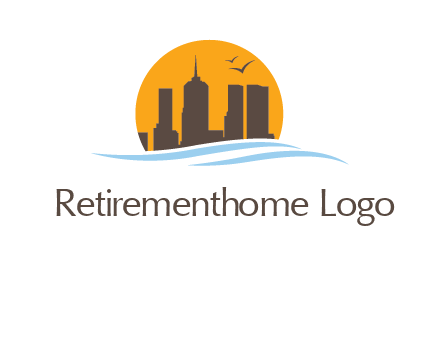 waves along skyscrapers inside circle logo