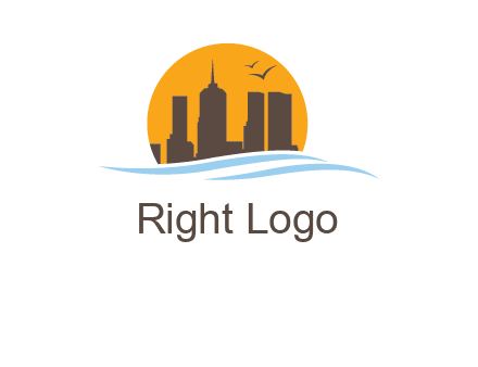 waves along skyscrapers inside circle logo