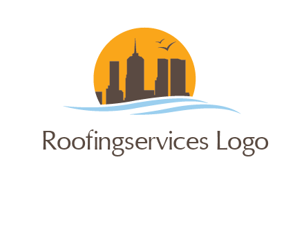waves along skyscrapers inside circle logo