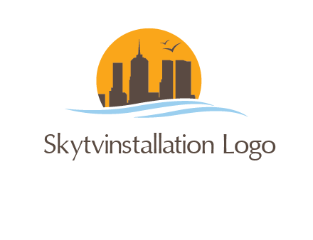 waves along skyscrapers inside circle logo