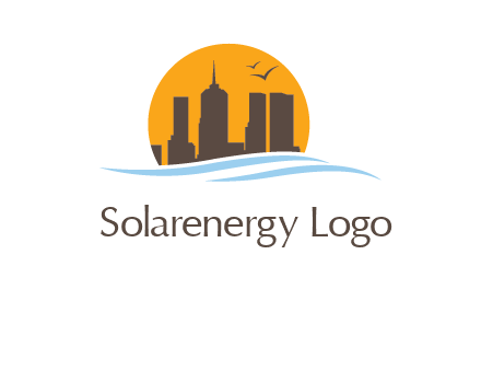 waves along skyscrapers inside circle logo